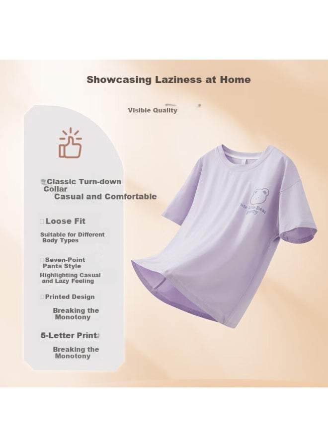 Your Sun Yiershuang [40 Pieces Pure Cotton] Women's Loungewear Set, Suitable For Outdoor Wear, Round Neck Short-sleeve Top With Cropped Pants Pajamas For Wome - Image 1