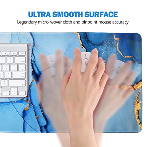 AIMSA Extended Gaming Mouse Pad, XL Large Keyboard Mouse Mat Desk Pad with Stitched Edges, Durable Non-Slip Base Mousepad for Home Office Work, 35x15.7inch,Blue Marble - Image 4