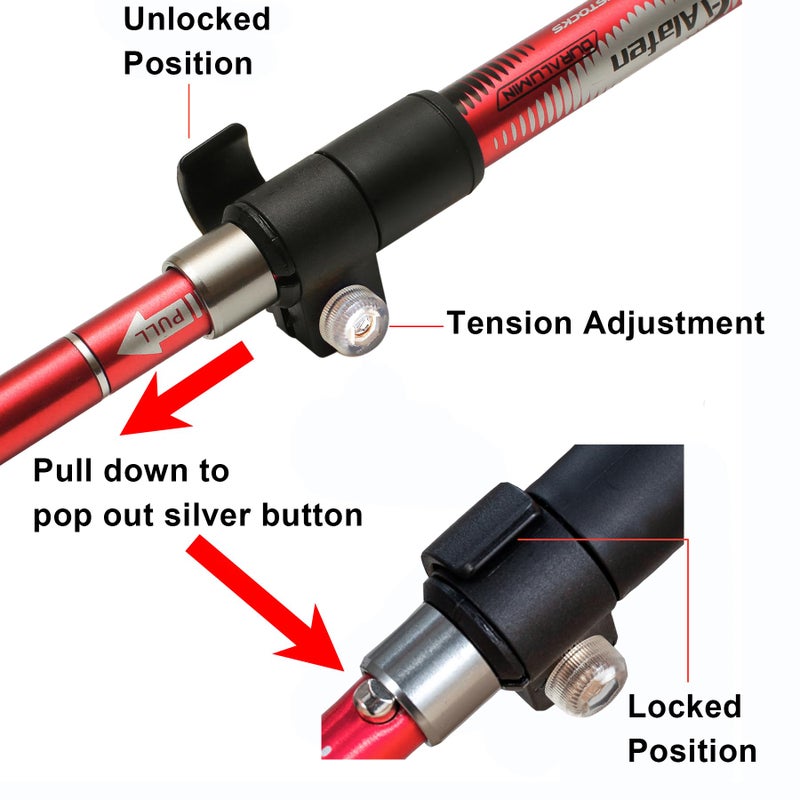 A ALAFEN Aluminum Collapsible Ultralight Travel Trekking Hiking Pole for Men and Women Red - Image 3