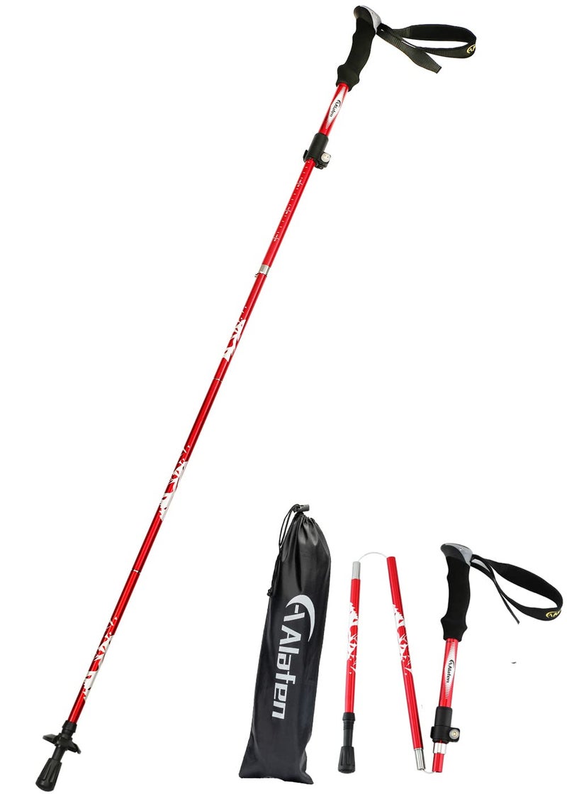 A ALAFEN Aluminum Collapsible Ultralight Travel Trekking Hiking Pole for Men and Women Red - Image 1