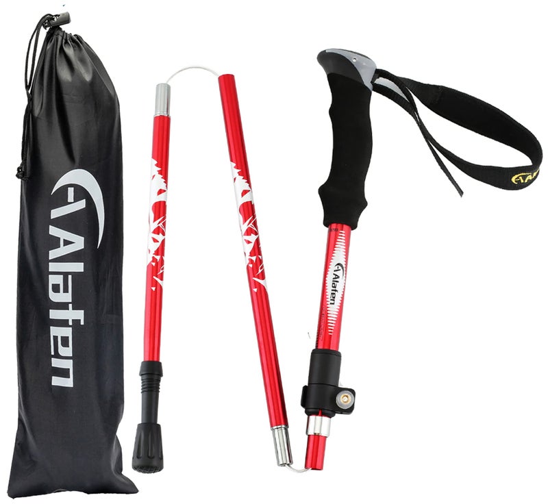 A ALAFEN Aluminum Collapsible Ultralight Travel Trekking Hiking Pole for Men and Women Red - Image 2