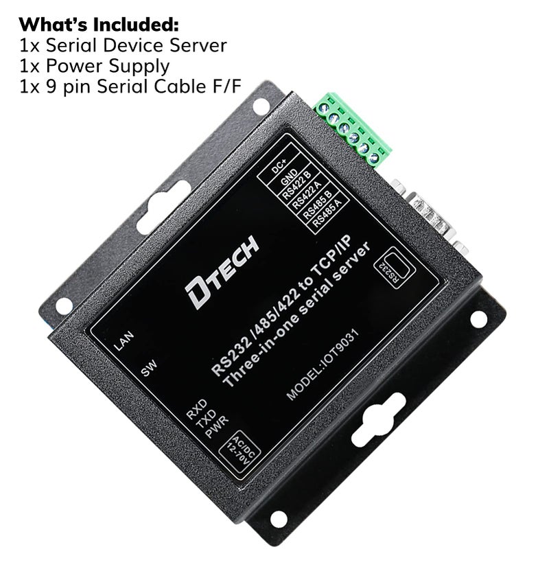 DTech Serial to Ethernet Converter Adapter RS232 RS422 RS485 to TCP IP Device Server Supports DHCP DNS Modbus RTU/TCP 10/100M Power Over Ethernet POE - Image 4