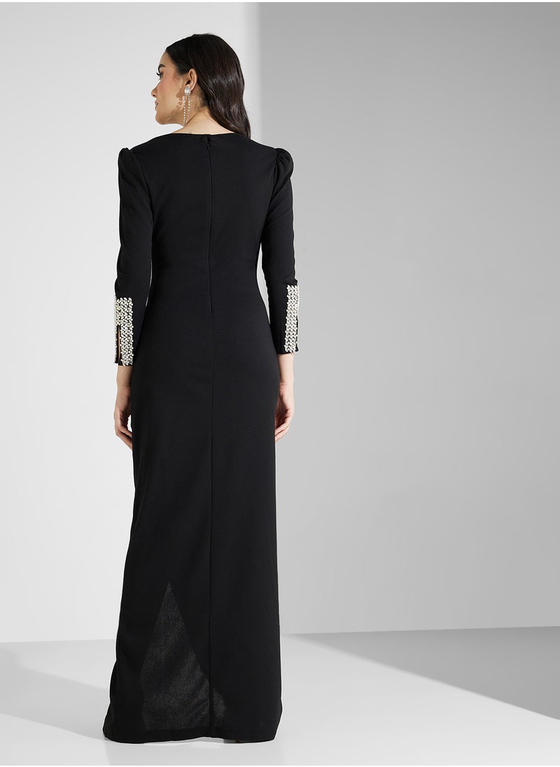 Namshi x Ruched Bodycon Crystal Embellished Evening Dress  - Image 2
