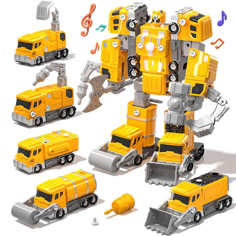 WATUDOU Toys for Ages 57 5in1 Take Apart Construction Vehicle Trucks Transform to Robot 5 6 7 8 Year Old Boy Christmas Birthday Gift Ideas Robot Toys for Kids 48 - Image 3