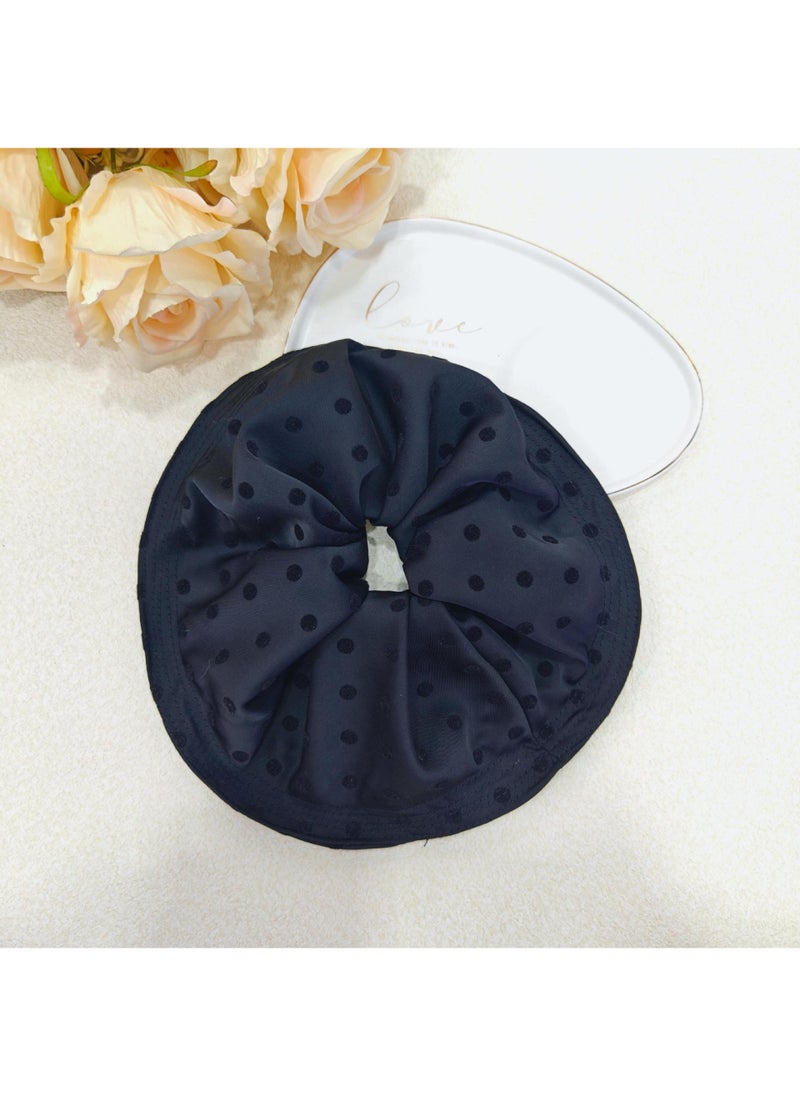 Generic Korean style double-layer skirt plaid hairpin hair ring heavy-duty hand-made design oversized headwear tied ponytail large intestine ring rubber band Black polka dot large skirt hair tie