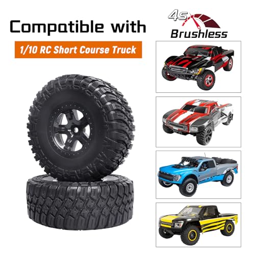 GoHobby 472 inches 120mm RC Short Course Tires and Wheels 12mm Hex for 110 Traxxas Slash 2WD Slash 4x4 Losi SCT Redcat Blackout SC Set of 4 Type 2 - Image 5