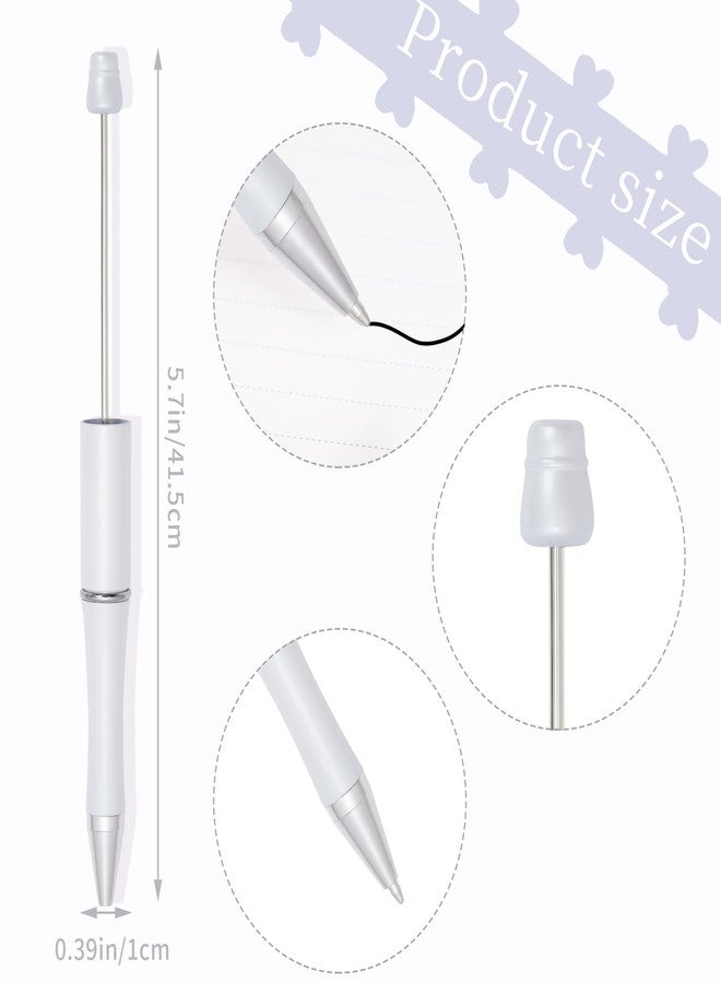 jiebor 20Pcs White Beadable Pens Plastic Bead DIY Ballpoint Pens Bulk with 50Pcs Black Ink for Journaling Women Graduation Office Supplies - Image 2