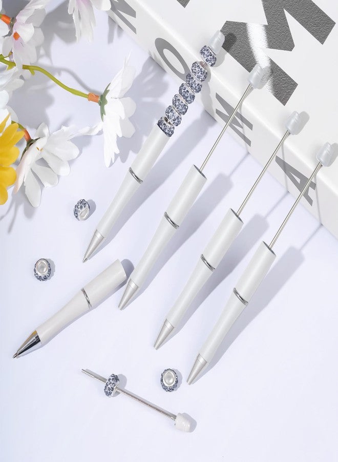 jiebor 20Pcs White Beadable Pens Plastic Bead DIY Ballpoint Pens Bulk with 50Pcs Black Ink for Journaling Women Graduation Office Supplies - Image 4