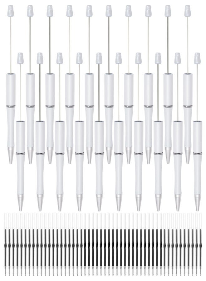 jiebor 20Pcs White Beadable Pens Plastic Bead DIY Ballpoint Pens Bulk with 50Pcs Black Ink for Journaling Women Graduation Office Supplies - Image 1