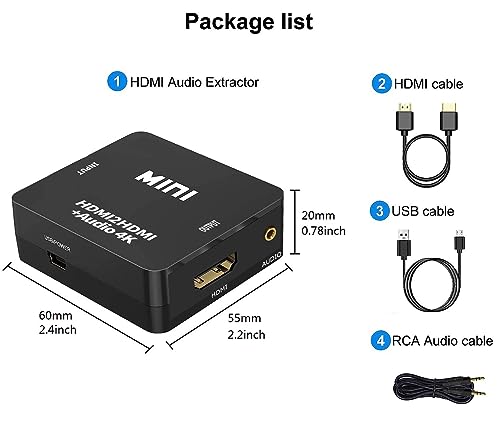 Juejuezi موزع صوت HDMI، محول 4K HDTV إلى HDMI 3.5mm AUX صوت 1080P، متوافق مع التلفاز، الكمبيوتر، PS3/4/5، مشغل Blu-ray/DVD/HD، جهاز عرض، نظام صوت، Xbox، سويتش، أسود - Image 5