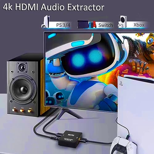 Juejuezi موزع صوت HDMI، محول 4K HDTV إلى HDMI 3.5mm AUX صوت 1080P، متوافق مع التلفاز، الكمبيوتر، PS3/4/5، مشغل Blu-ray/DVD/HD، جهاز عرض، نظام صوت، Xbox، سويتش، أسود - Image 2
