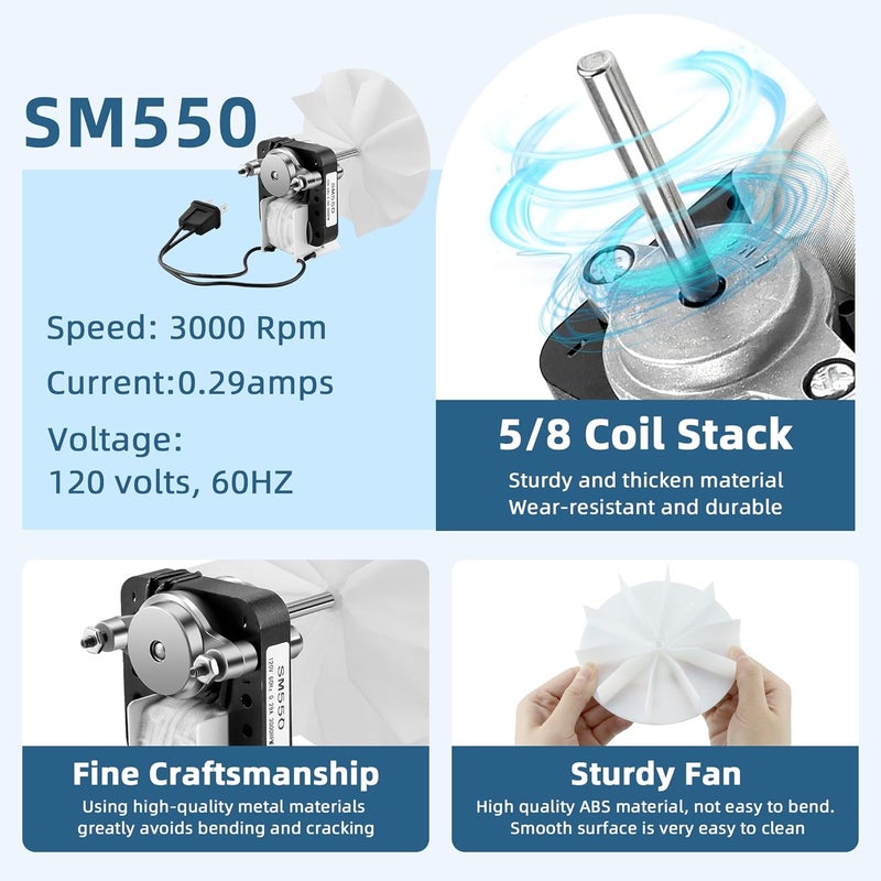 Fetechmate Universal SM550 Bathroom Exhaust Fan Motor Replacement Compatible with Nu-Tone Br-oan Electric Fan Motors 120V 50CFM 3000 RPM, Replaces EM550 C01575 C65878 EM750 65100 VFM100 by - Image 5