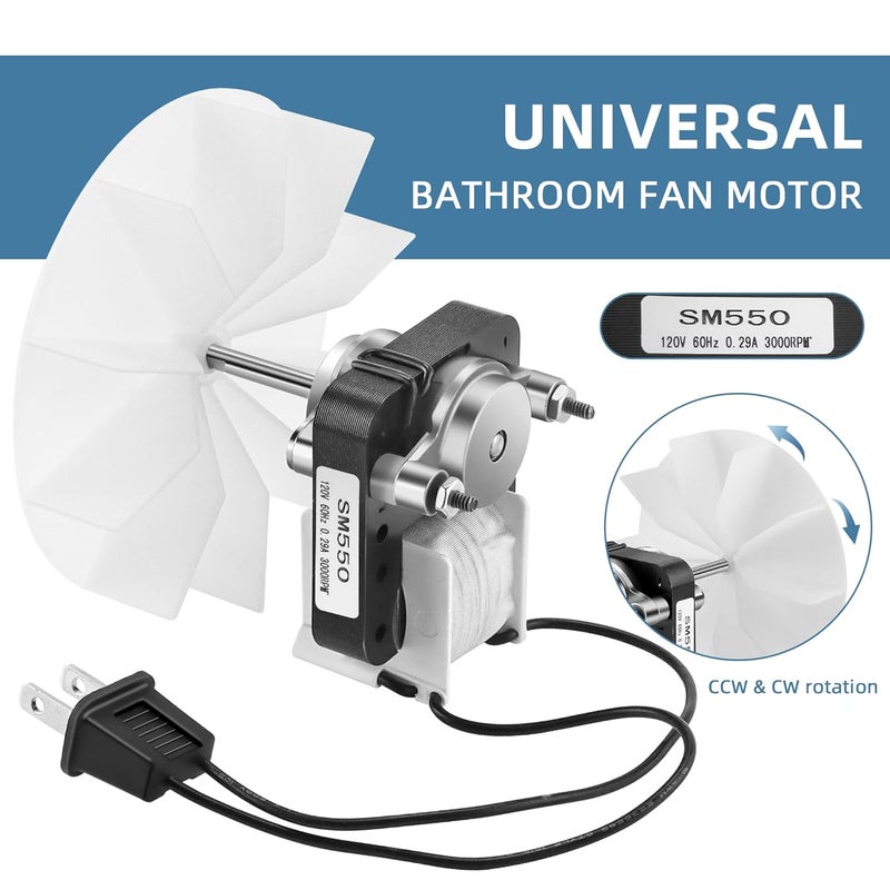 Fetechmate Universal SM550 Bathroom Exhaust Fan Motor Replacement Compatible with Nu-Tone Br-oan Electric Fan Motors 120V 50CFM 3000 RPM, Replaces EM550 C01575 C65878 EM750 65100 VFM100 by - Image 3