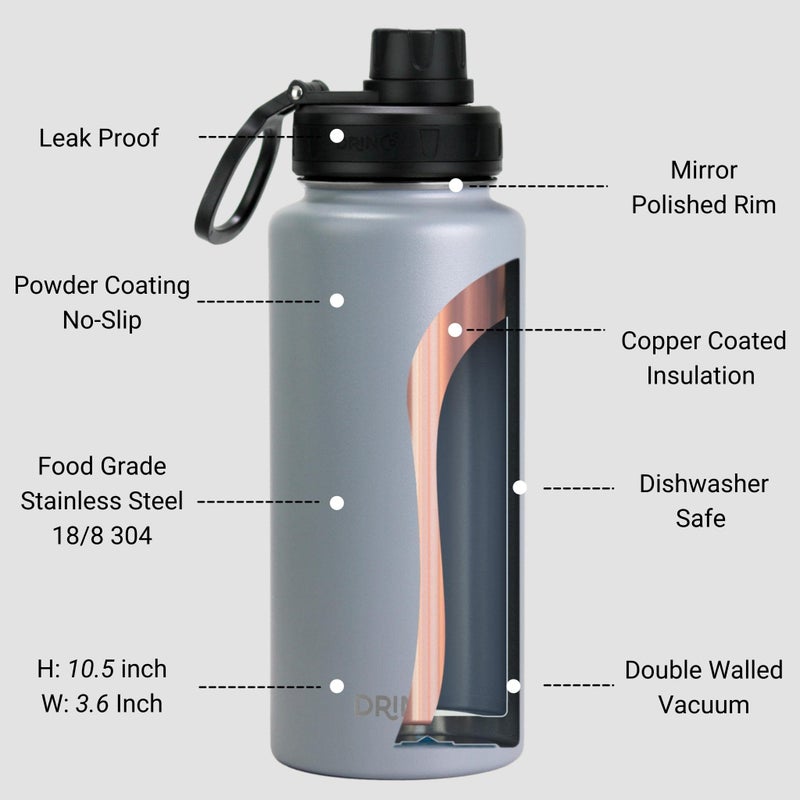 DRINCO Stainless Steel Water Bottle Spout Lid Vacuum Insulated Double Wall Water Bottle Wide Mouth (40oz 32oz 22oz 18oz 14oz) Leak Proof Keeps Cold or Hot (32 oz  32oz Asphalt Gray) - Image 4