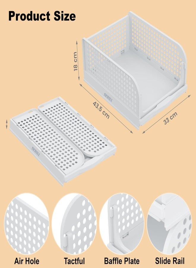 Skrill Pack of 4 Foldable, Sliding & Stackable Plastic Wardrobe Organizer for Storage Clothes | Ideal Wardrobe Shelf Organiser for Innerwear, Shirt, Socks | WHITE - Image 4