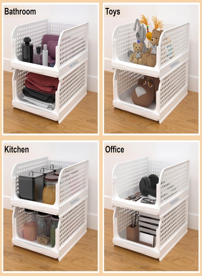 Skrill Pack of 4 Foldable, Sliding & Stackable Plastic Wardrobe Organizer for Storage Clothes | Ideal Wardrobe Shelf Organiser for Innerwear, Shirt, Socks | WHITE - Image 2
