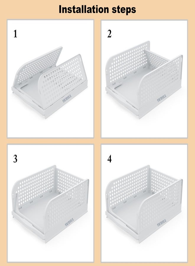 Skrill Pack of 4 Foldable, Sliding & Stackable Plastic Wardrobe Organizer for Storage Clothes | Ideal Wardrobe Shelf Organiser for Innerwear, Shirt, Socks | WHITE - Image 3