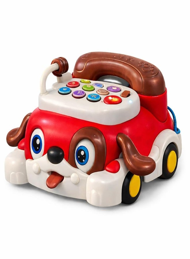 Brand Conquer Educational Dog Telephone Toy for Kids | Interactive Learning Toy with Lights, Music & Bump & Go Action | Number Learning Toy with Sound & Movement | Baby & Toddler Toy (Red) - Image 1