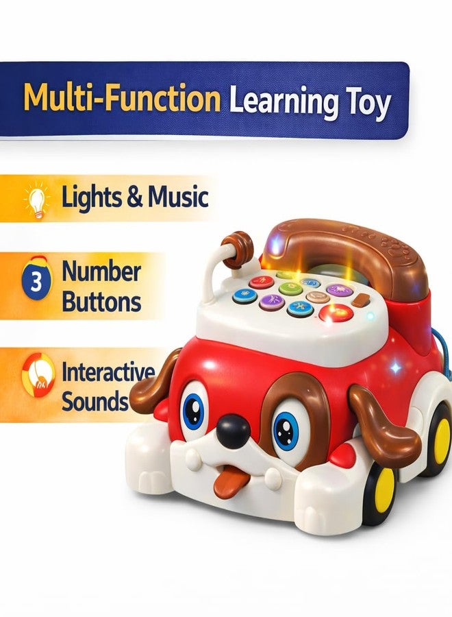 Brand Conquer Educational Dog Telephone Toy for Kids | Interactive Learning Toy with Lights, Music & Bump & Go Action | Number Learning Toy with Sound & Movement | Baby & Toddler Toy (Red) - Image 2