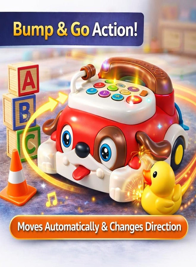 Brand Conquer Educational Dog Telephone Toy for Kids | Interactive Learning Toy with Lights, Music & Bump & Go Action | Number Learning Toy with Sound & Movement | Baby & Toddler Toy (Red) - Image 3