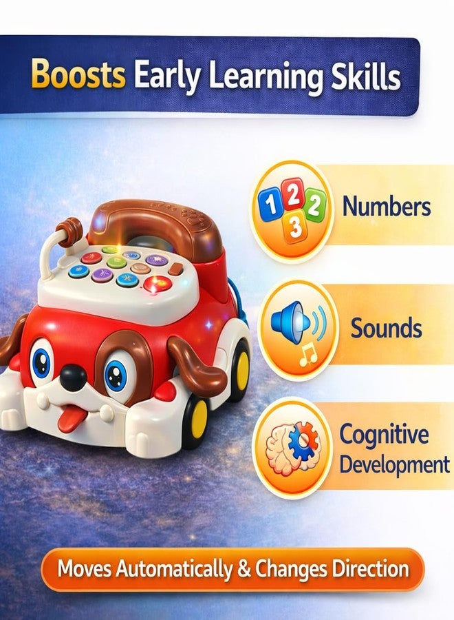 Brand Conquer Educational Dog Telephone Toy for Kids | Interactive Learning Toy with Lights, Music & Bump & Go Action | Number Learning Toy with Sound & Movement | Baby & Toddler Toy (Red) - Image 5