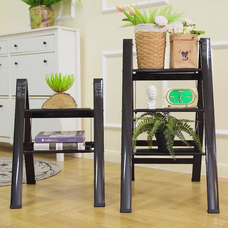 Aluminum 3 Step Folding Ladder – Lightweight Household Step Stool – Wide Non-Slip Steps, Portable Storage, Multi-Purpose for Kitchen, Bedroom, Indoor Projects - Image 3
