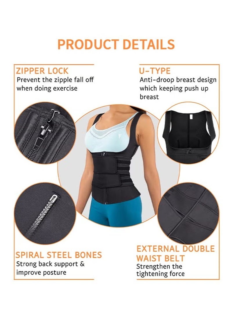 أبوستيم Adjustable Waist Cincher for Women, Slimming Belt, Zipper-Front Tummy Tuck Belt, Double-Layer Sauna Fitness Slimming Belt, Ideal for Sports and Exercise (Black) - Image 3