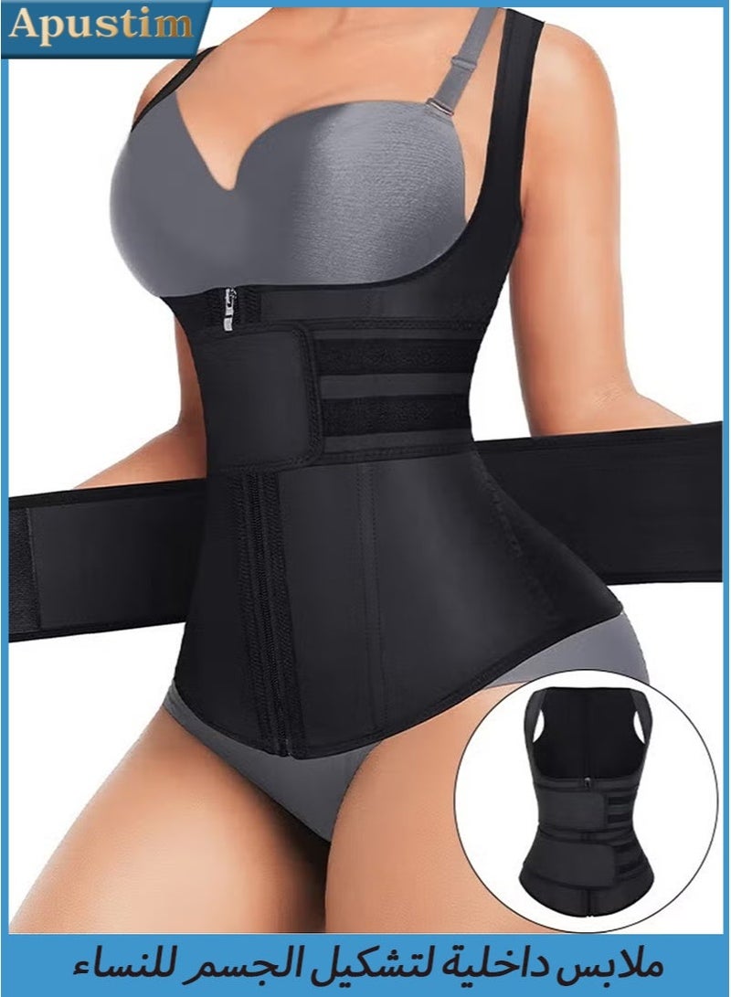 أبوستيم Adjustable Waist Cincher for Women, Slimming Belt, Zipper-Front Tummy Tuck Belt, Double-Layer Sauna Fitness Slimming Belt, Ideal for Sports and Exercise (Black) - Image 1