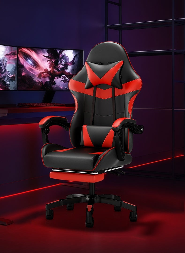 Gaming Chair, Backrest and Seat Height Adjustable Swivel Recliner Racing Office Computer Ergonomic Video Game Chair with Footrest and Lumbar Support, Black/Red - Image 1