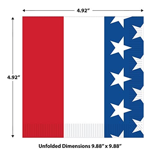 Beistle Patriotic Beverage Napkins, 16-Count, 2-Ply Red White and Blue American Flag Design for 4th of July Memorial Day Veterans Day Political Events and Celebrations 5” x 5” - Image 2