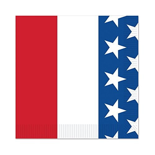Beistle Patriotic Beverage Napkins, 16-Count, 2-Ply Red White and Blue American Flag Design for 4th of July Memorial Day Veterans Day Political Events and Celebrations 5” x 5” - Image 1