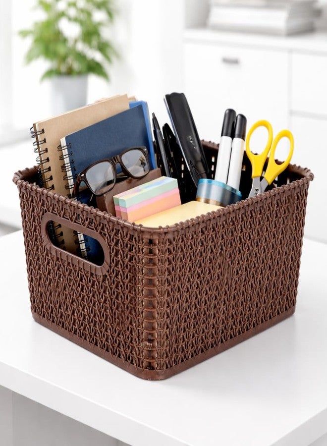 SNKM® - Multipurposes Large Plastic Rectangular Basket, Organizer For Home, Office, Kitchen, Countertops, Shelves, Cabinets, Bathrooms Without Lid (Brown, Rectangular, Pack of 1) - Image 4