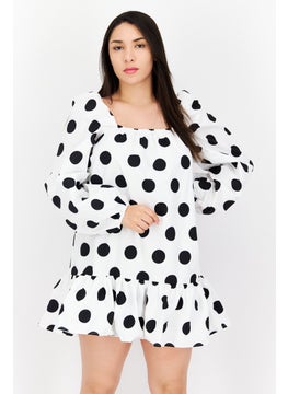 GHOSPELL Women Polka Dots Mini Dress, White  - Image 1