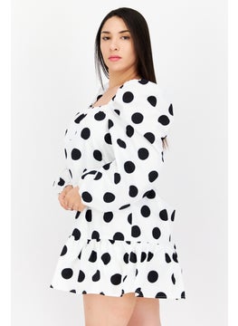 GHOSPELL Women Polka Dots Mini Dress, White  - Image 2