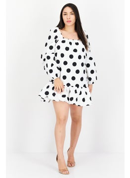GHOSPELL Women Polka Dots Mini Dress, White  - Image 3