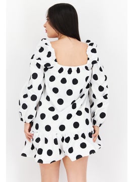 GHOSPELL Women Polka Dots Mini Dress, White  - Image 4