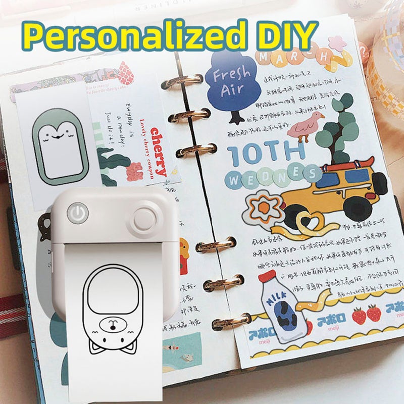 طابعة جيب صغيرة محمولة حرارية لطباعة الصور الفورية آلة صناعة الملصقات بالاتصال اللاسلكي عبر بلوتوث متوافقة مع تطبيقات أندرويد أو أيوس تدعم إيصالات ملصقات مذكرات ملصقات قوائم سجلات المذكرات اليدوية الاصطناعية - Image 4