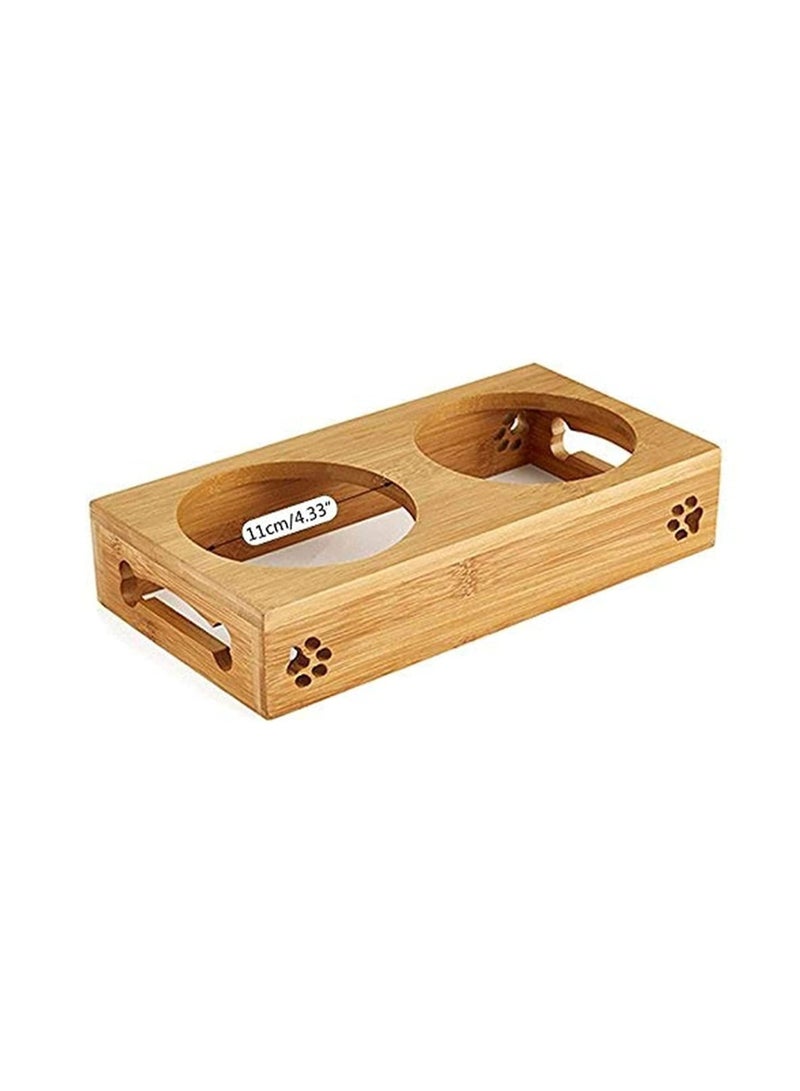 Generic Double Pet Dog Bowl Stainless Steel Pet Bowl Bamboo Bottom Food Water Dual-use Feeding Dish - Image 3