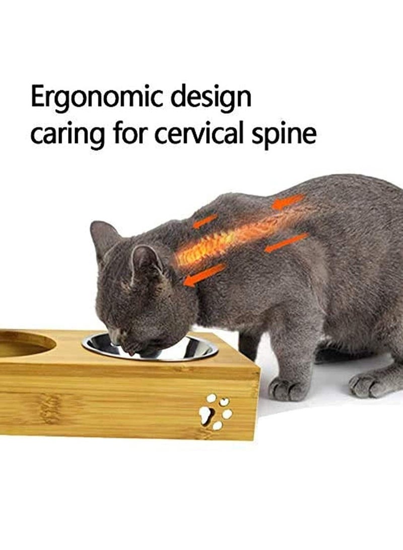 Generic Double Pet Dog Bowl Stainless Steel Pet Bowl Bamboo Bottom Food Water Dual-use Feeding Dish - Image 5