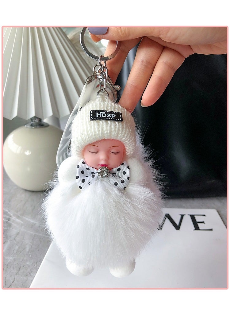 Generic - Fox Furry Ball Pendant Sleeping Doll Keychain Cute Doll Bag Decoration Hanging Ornament Nice Looking Keyring Gift For Children White - Image 1