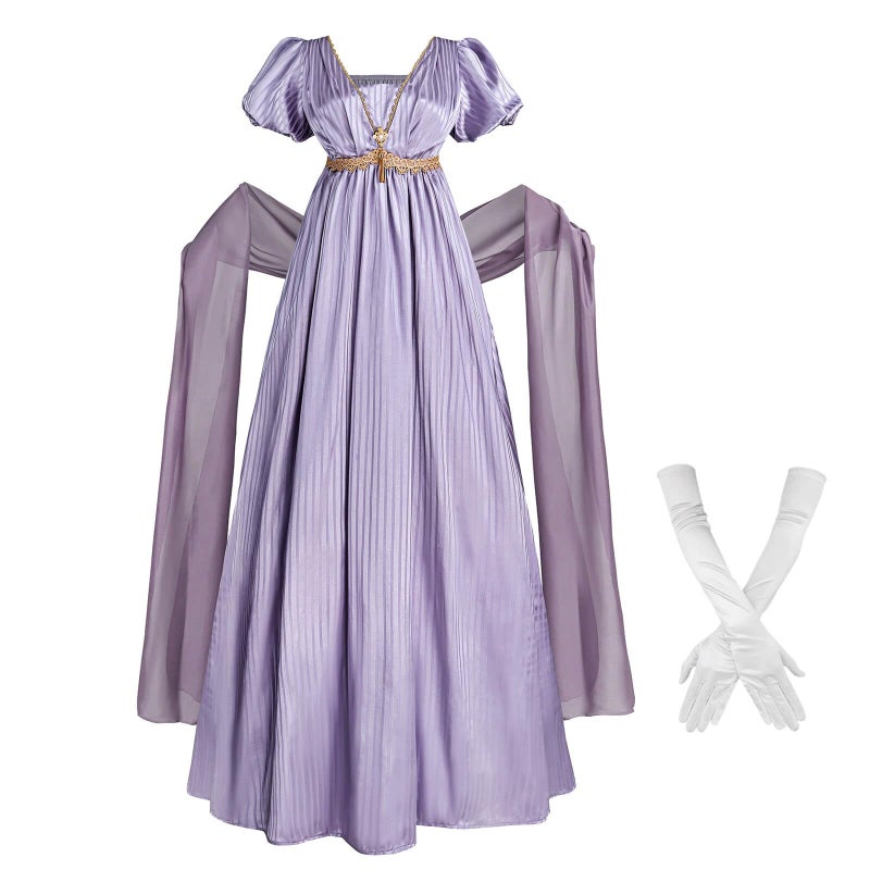 Nuoqi Regency Dresses for Women 1800s Victorian Dress Empire Waist Ball Gown with Gloves Purple, S - Image 1