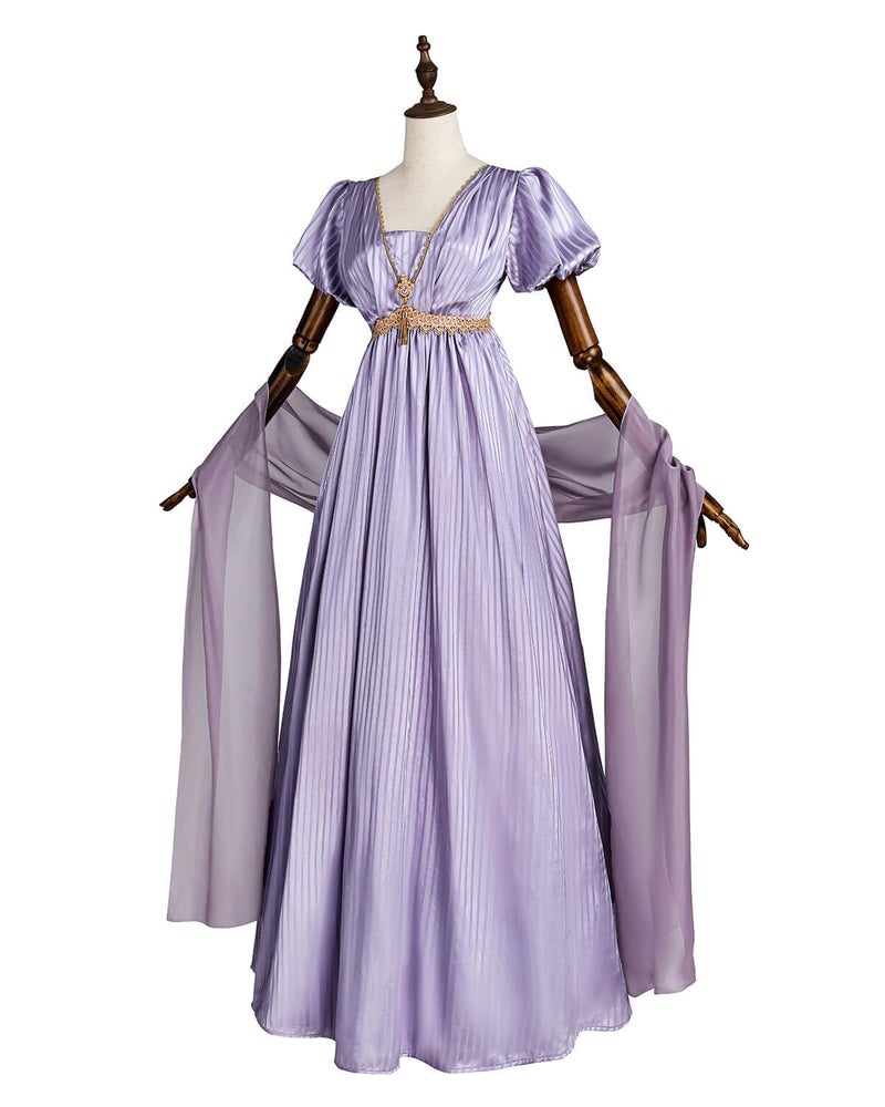 Nuoqi Regency Dresses for Women 1800s Victorian Dress Empire Waist Ball Gown with Gloves Purple, S - Image 2