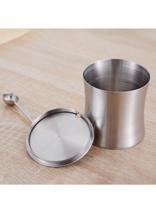 Stainless Steel Sugar Bowl, with Lid and Spoon, Silver, Round, Geometric Pattern, Durable, Rust Resistant, Dishwasher Safe, Home and Kitchen Storage  - Image 3