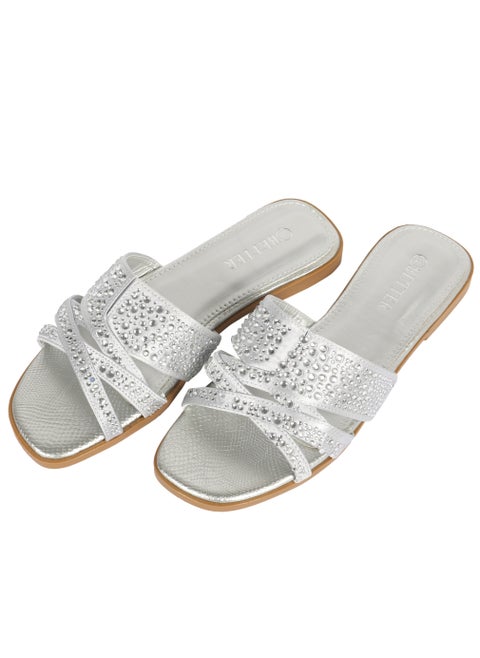 Ladies Flat Sandal Silver