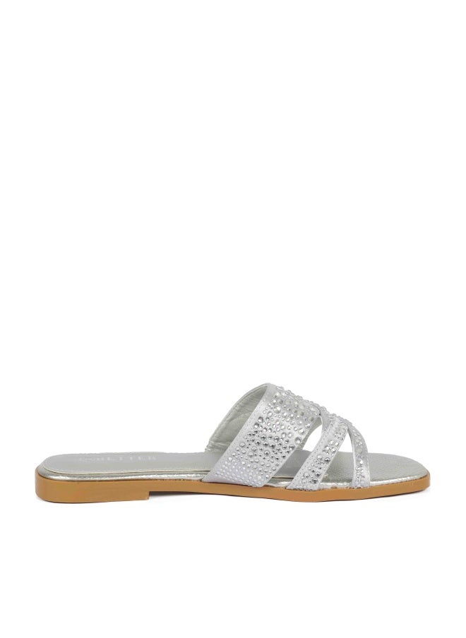 Better Ladies Flat Sandal Silver - Image 1