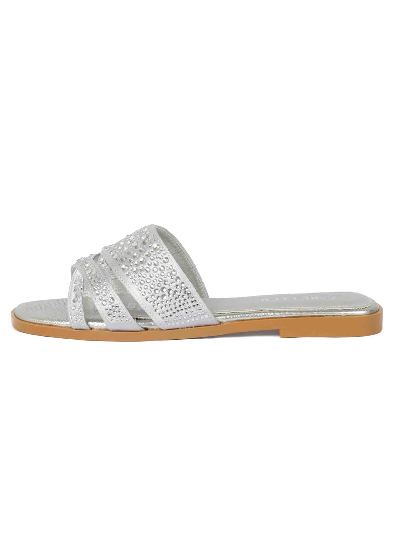 Better Ladies Flat Sandal Silver - Image 4
