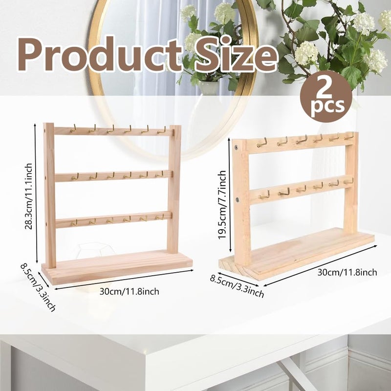 meiqidi 2 Pack Keychain Display Stand, Wooden Key Holder Display for Vendor Booth, Retail Store, Home Organization for Jewelry, Badges, Accessories (30 hooks) - Image 2
