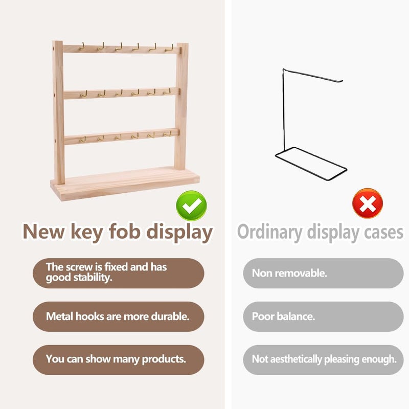 meiqidi 2 Pack Keychain Display Stand, Wooden Key Holder Display for Vendor Booth, Retail Store, Home Organization for Jewelry, Badges, Accessories (30 hooks) - Image 5