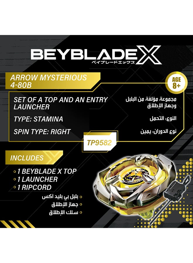 BeyBlade X Launcher Arrow Mysterious 4-80B Starter Pack Top & Launcher, Easy Grip, Battle Top Toy, Bey Toy for 8+ Year Old Boys Girls, Authentic Die-cast Metal Parts, Powerful Attacks - Image 5