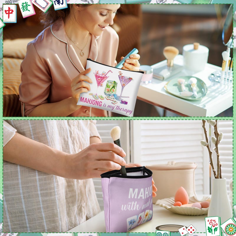 SilTriangle 9 Pcs Mahjong Cosmetic Bag Gifts for Women Mahjong Makeup Bag Mah Jong Zippered Pouch for Lover Player Mothers Birthday Party Lucky Mah Jong Gift Coquette Accessories (Styles 3) - Image 4